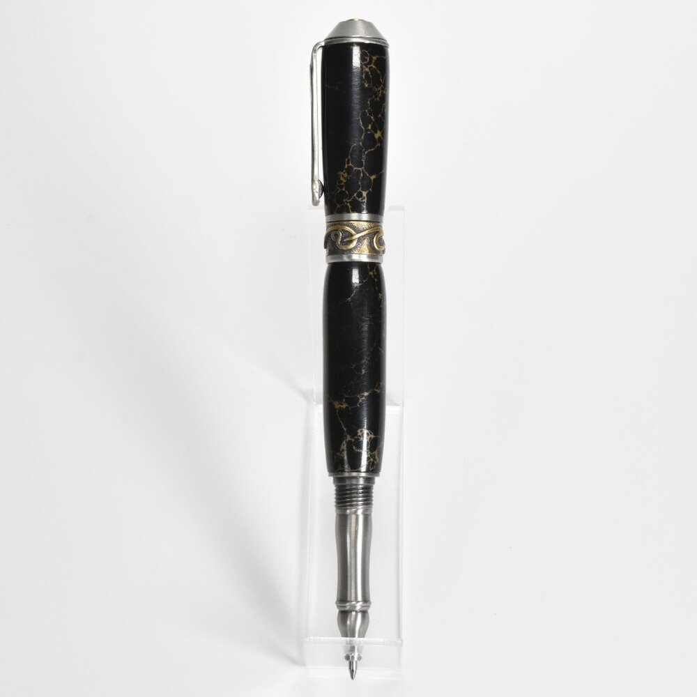 Broadwell Nouveau Sceptre Antique Pewter & Trustone Rollerball Pen w/ Box & Bag - Picture 3 of 8